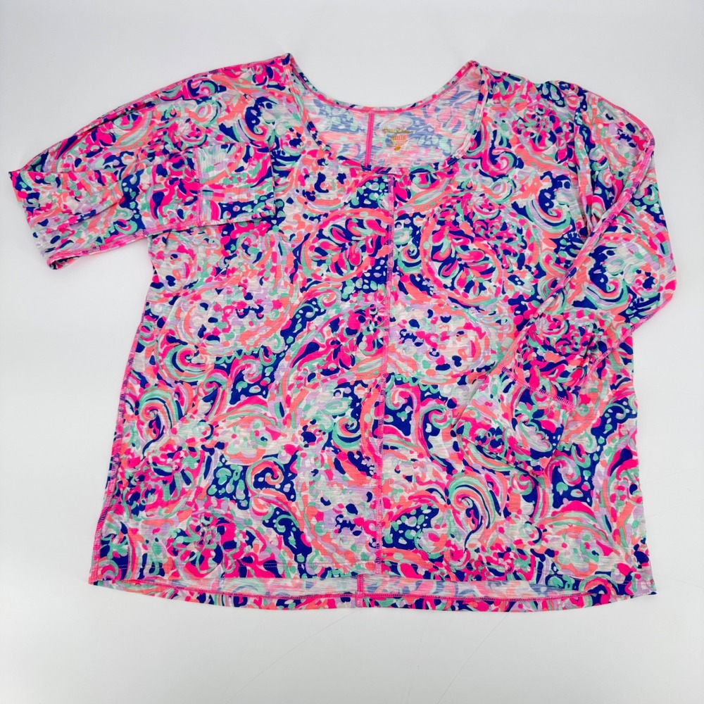Lilly Pulitzer Luxletic Top L Large Multicolor Paisley Print Long Sleeve Active